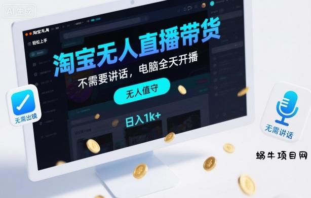 淘宝无人直播带货，不需要出镜，不需要讲话，电脑全天开播，轻松上手，日入1k+【揭秘】-蜗牛项目网