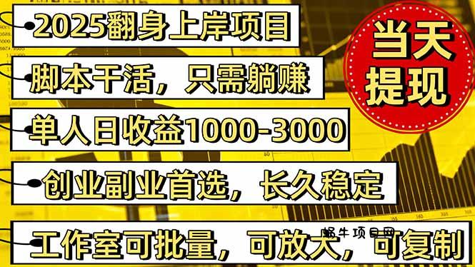 2025翻身上岸项目脚本干活，内部客户经理内部开号，单人日收益1000-300…-蜗牛项目网