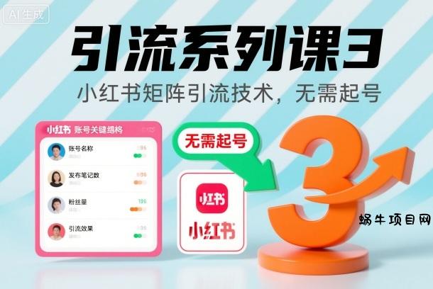引流系列课3，小红书矩阵引流技术，无需起号-蜗牛项目网