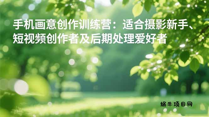 手机摄影之画意创作训练营:适合摄影新手、短视频创作者及后期处理爱好者-蜗牛项目网