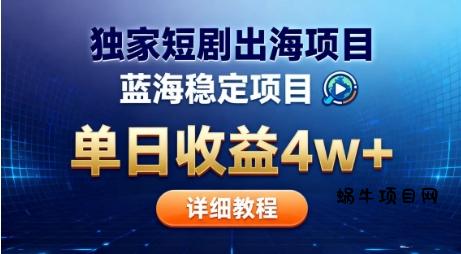 全网独家短剧出海掘金，蓝海红利，单日最高收益5w+，别卷国内了【揭秘】-蜗牛项目网