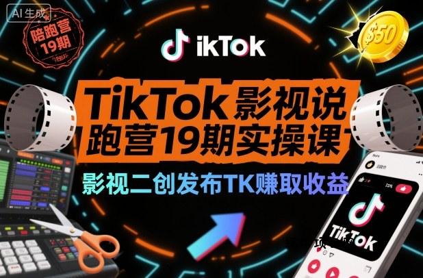 TikTok影视解说陪跑营19期实操课，影视二创发布TK賺取收益，万播收益50美金-蜗牛项目网