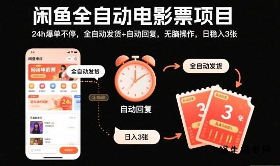 闲鱼全自动电影票项目，24h爆单不停，全自动发货+自动回复，无脑操作，日稳入3张【揭秘】-蜗牛项目网