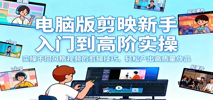 电脑版剪映新手入门到高阶实操，实操不同风格视频的剪辑技巧，轻松产出高质量作品-蜗牛项目网