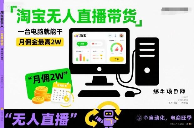 淘宝无人直播带货，一台电脑就能干，月佣金最高2W，电商旺季【揭秘】-蜗牛项目网