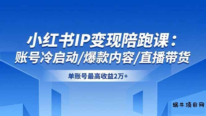 小红书IP变现陪跑课：账号冷启动/爆款内容/直播带货，单账号最高收益2万+-蜗牛项目网