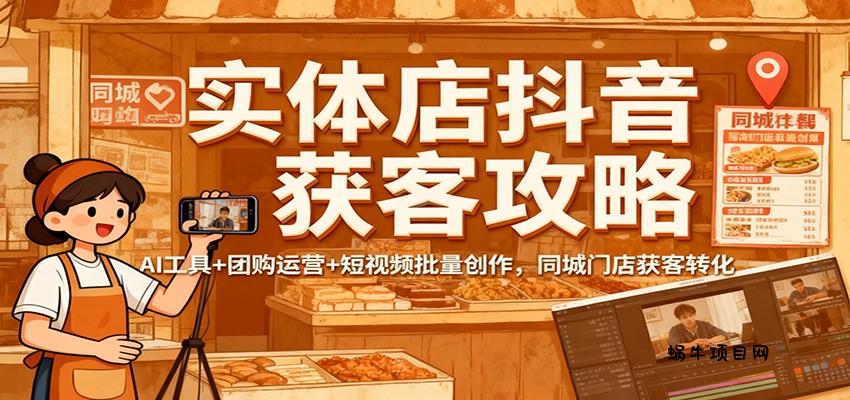 实体店抖音获客攻略：AI工具+团购运营+短视频批量创作，同城门店获客转化-蜗牛项目网
