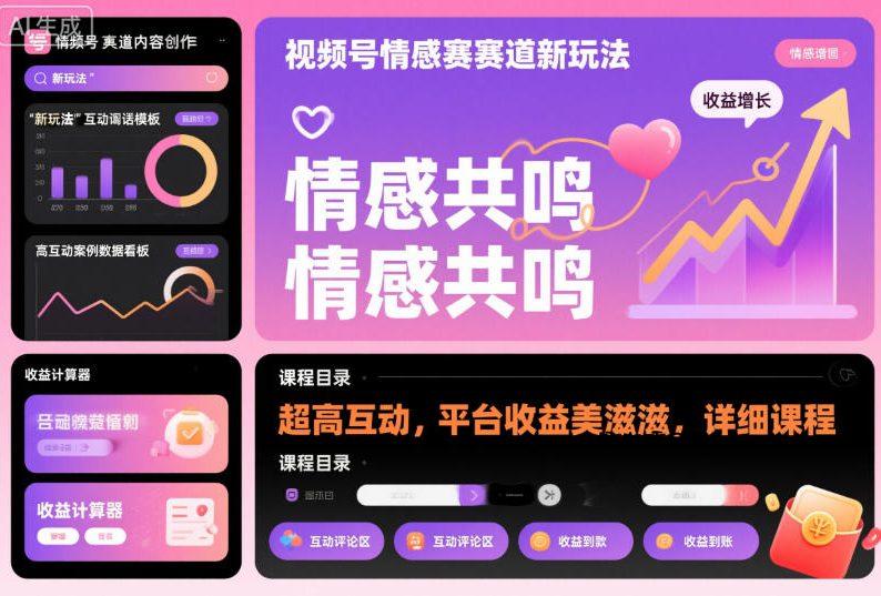 视频号情感赛道新玩法,超高互动,平台收益美滋滋,详细课程-蜗牛项目网