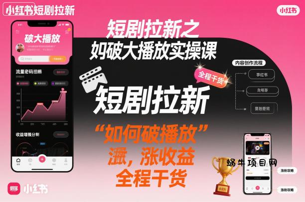 短剧拉新之小红书如何破大播放实操课,如何破播放,涨收益,全程干货-蜗牛项目网