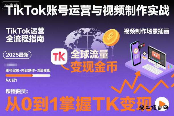 2025最新TikTok账号运营与视频制作实战全流程,从0到1掌握TK变现(含11月最新TK搬运技术)-蜗牛项目网