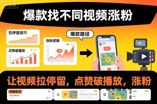 爆款找不同视频涨粉，让视频拉停留，实现点赞，破播放，涨粉-蜗牛项目网