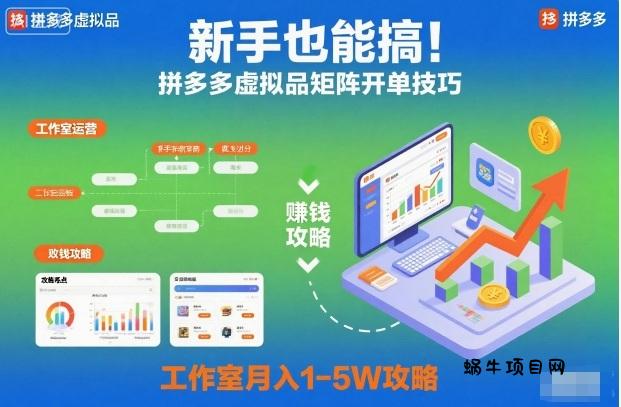 新手也能搞!拼多多虚拟品矩阵开单技巧,工作室月入1-5W攻略【揭秘】-蜗牛项目网