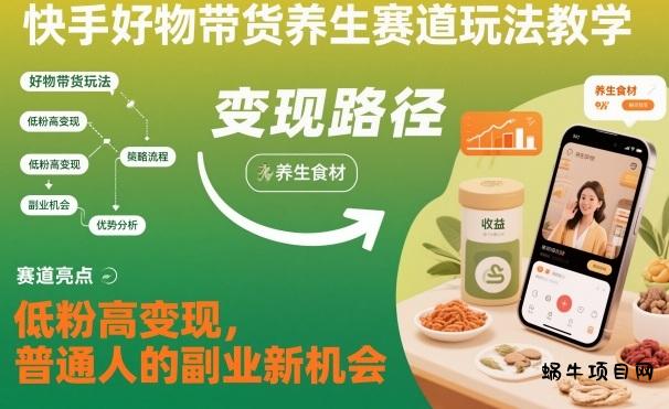 快手好物带货养生赛道玩法教学，低粉高变现，普通人的副业新机会-蜗牛项目网