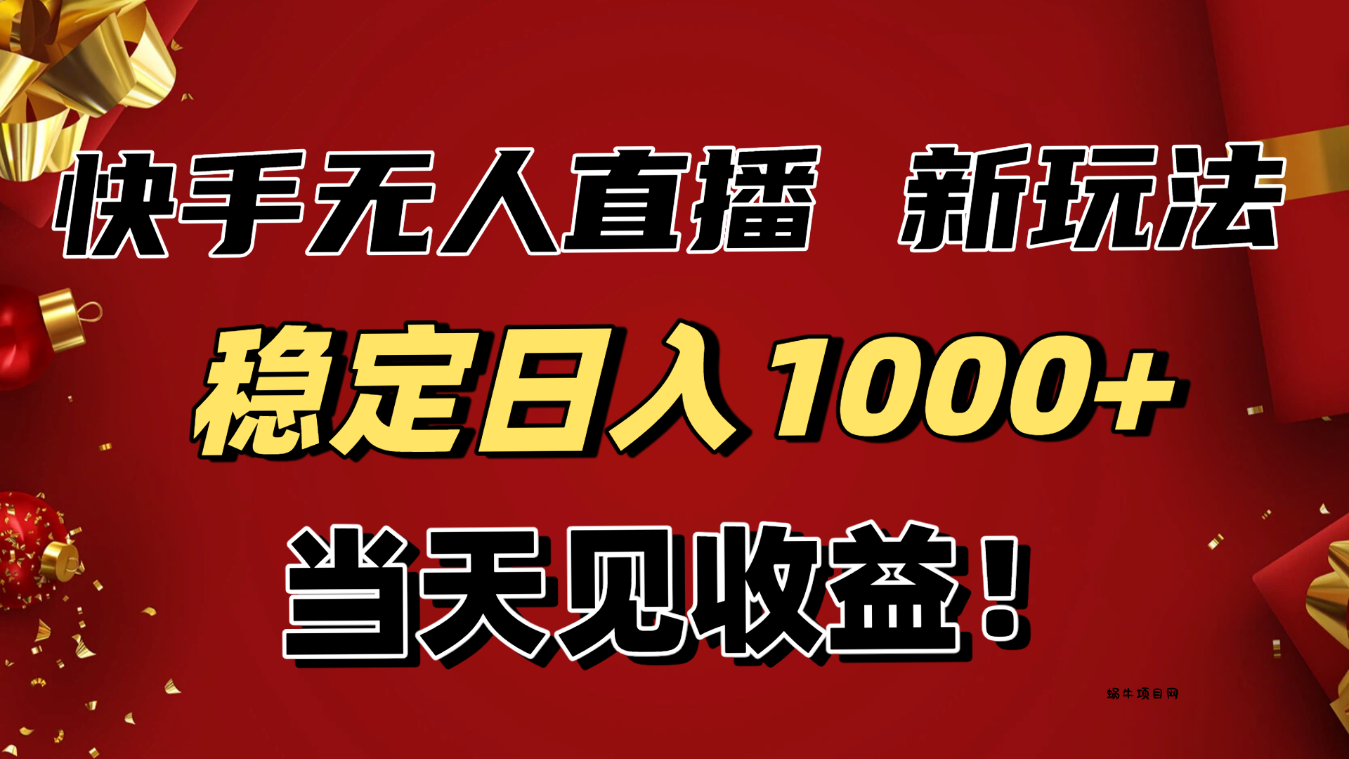 稳定日入1000+！快手无人直播带货新玩法，当天见收益！小白轻松躺赚-蜗牛项目网