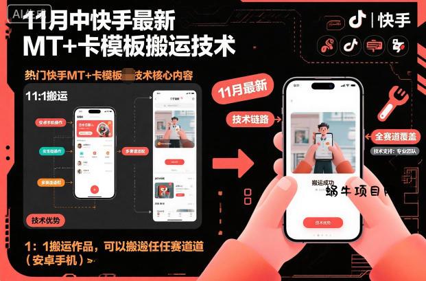 11月中快手最新MT+卡模板搬运技术，1：1搬运作品，可以搬运任何赛道(安卓手机)-蜗牛项目网