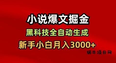 小说爆文掘金，黑科技一键全自动生成，新手小白月入3000+【揭秘】-蜗牛项目网