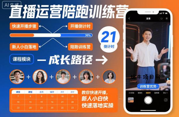 直播运营陪跑训练营，教你快速开播，新人小白快速落地实操-蜗牛项目网