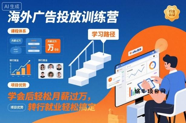 海外广告投放训练营，学会后轻松月薪过万，转行就业轻松搞定-蜗牛项目网