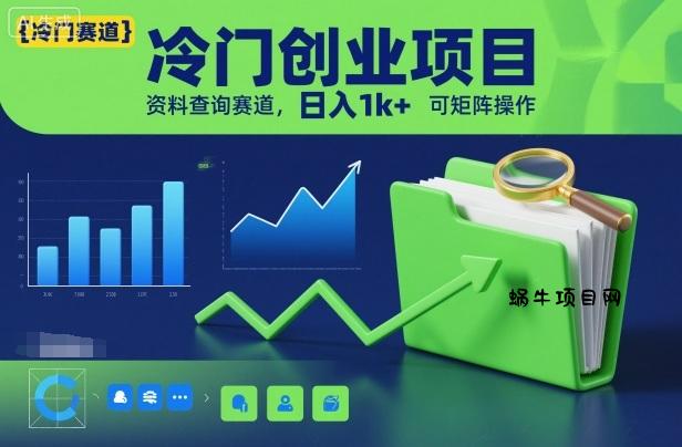冷门创业项目，资料查询赛道，日入1k+，可矩阵操作-蜗牛项目网