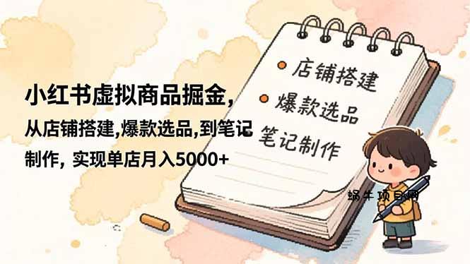 小红书虚拟商品掘金，从店铺搭建,爆款选品,到笔记制作，实现单店月入5000+-蜗牛项目网