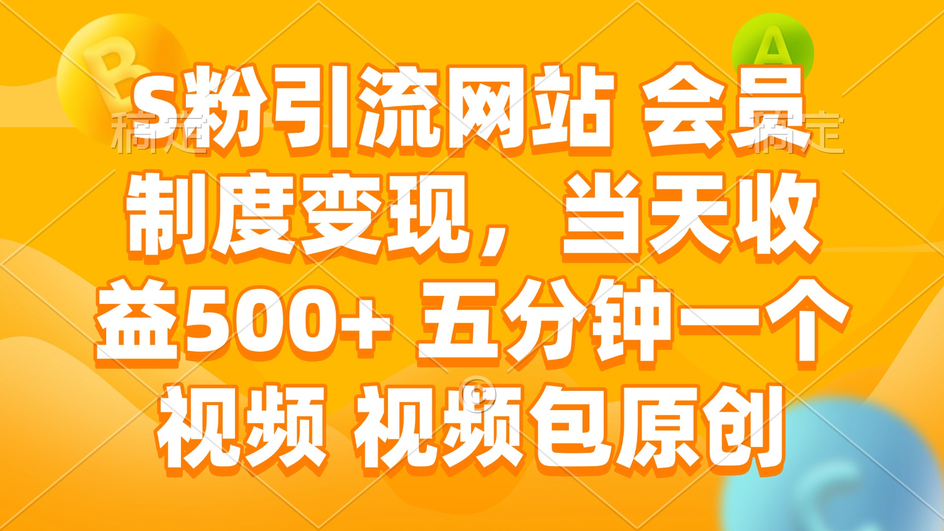 S粉引流网站 会员制度变现，当天收益500+ 五分钟一个视频 视频包原创-蜗牛项目网