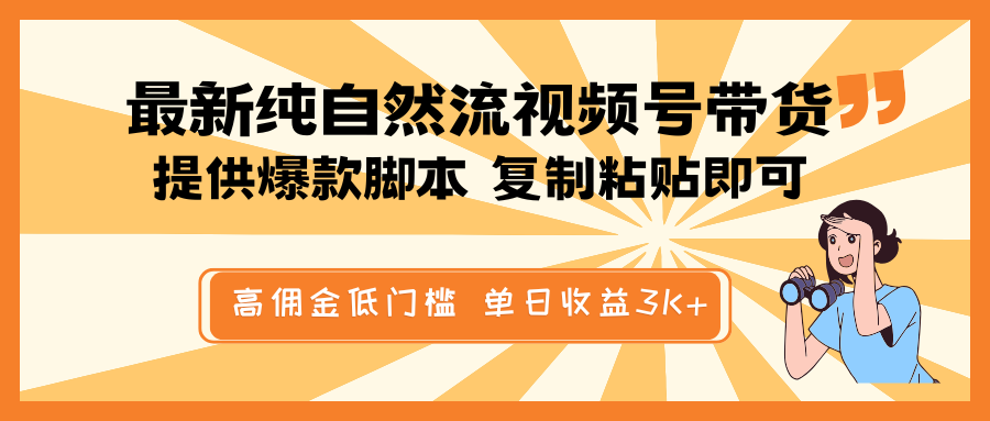 最新纯自然流视频号带货，提供爆款脚本简单 复制粘贴即可，高佣金低门槛，单日收益3K+-蜗牛项目网
