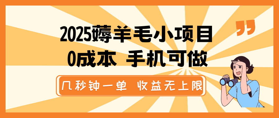 2025薅羊毛小项目，0成本 手机可做，几秒钟一单，收益无上限-蜗牛项目网