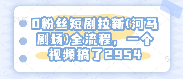 0粉丝短剧拉新(河马剧场)全流程，一个视频搞了2954-蜗牛项目网