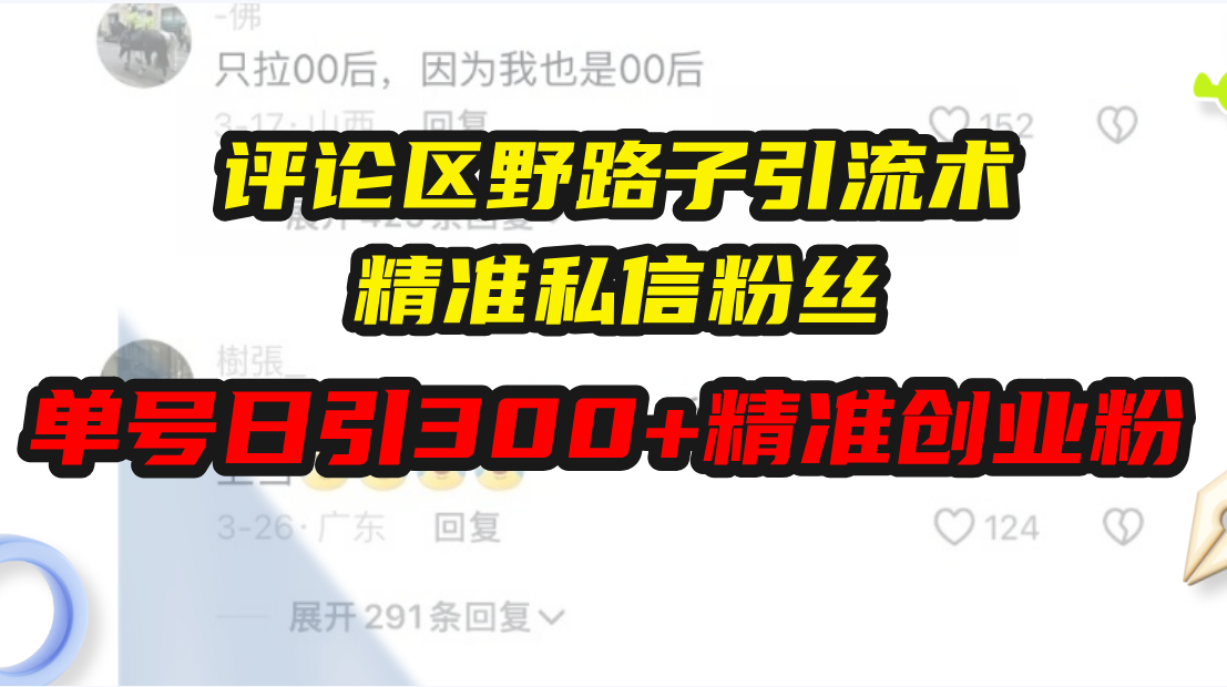 评论区野路子引流术，精准私信粉丝，单号日引流300+精准创业粉-蜗牛项目网